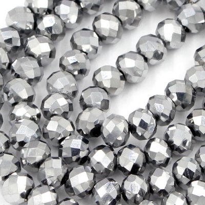 70 pieces 8x10mm 70Pcs Chinese Crystal Rondelle Strand, platinum silver