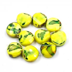 Millefiori Twist faceted Beads yellow/green 14mm 10 beads