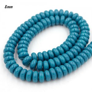 100Pcs 8x4mm Smooth Roundel Shape Glass Beads, rondelle glass beads strand, hole 1mm, med blue