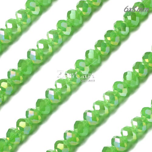 Chinese Crystal Rondelle Strand, lime green Opaque AB, 6x8mm , about 72 beads