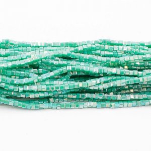 180pcs 2mm Cube Crystal Beads, Opaque Turquoise AB