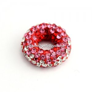 Pave Crystal Doughnut pendant, 20x7mm, 2 hole: 1.5mm, red, 1pcs