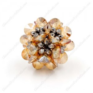 3D beaded flower ball, champange and silver, width:33mm, 1 pc