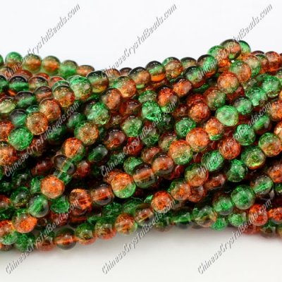 6mm round crackle glass beads strand, green and yellow, 140pcs p