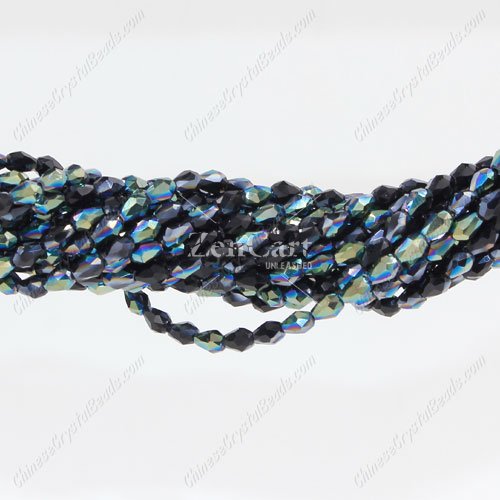 Crystal Teardrop Beads Strand, black half green light, 3x5mm, about 100 Beads