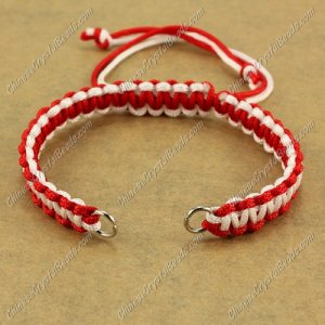 Pave chain, nylon cord, red and white, wide : 7mm, length:14cm