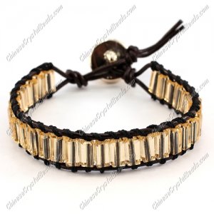 Beaded Wrap Bracelet, 4x8mm cuboid crystal beads, 6.5inch of beading and can adjust from 7inch to 8.5inch