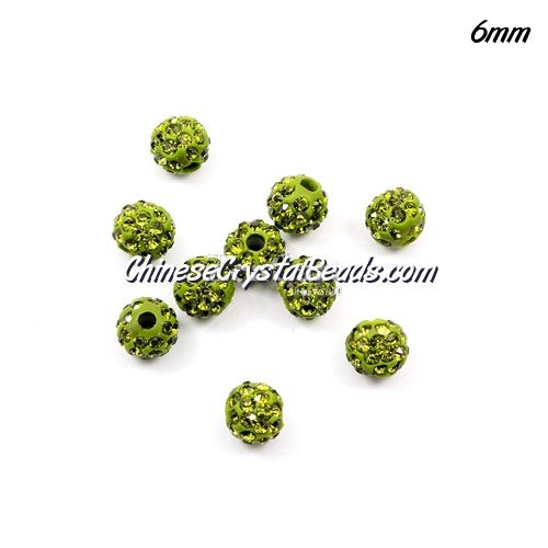 10Pcs 6mm pave clay disco beads, hole: 1mm, Olive green