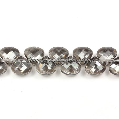 Crystal Flat Briolette beads strand ,9x10mm, silver shade, 20 beads