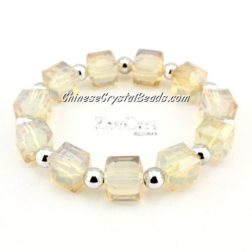 10mm cube crystal beads bracelet, 6mm CCB, opal yellow light