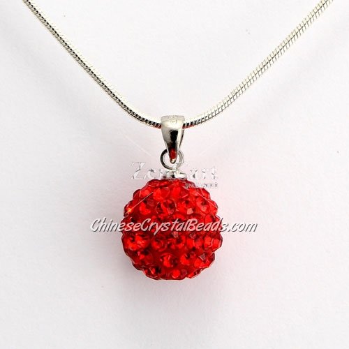 Pave Disco Ball Pendant, 12mm, red, sold 1 pcs