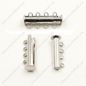 Magnetic Clasps, 4-strand, silver-plated brass, 25x6mm tube. Sold per pkg of 10.