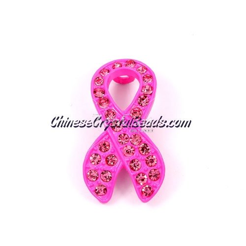 Pave accessories, Pink Ribbon symbol, 18x33mm, Fuchsia, Sold individually.