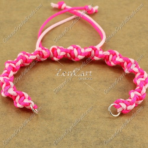 Pave Twist chain, nylon cord, fuchsia and pink, wide : 7mm, length:14cm