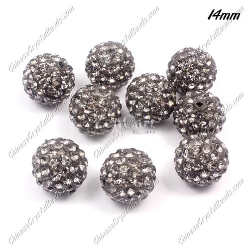 9Pcs 14mm Pave Crystal Disco #Clay Ball Rhinestone Bead, gray, hole: 1.8mm