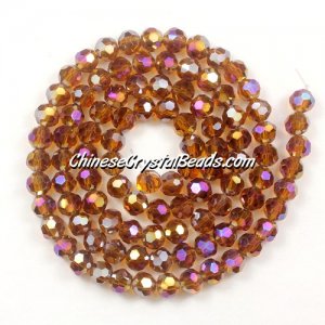 Chinese Crystal 4mm Round Bead Strand, Dark Amber AB, about 100 beads