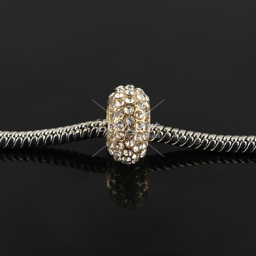 Pave European Beads, Alloy, Full Crystal Rhinestone, gold plated brass, sold per pkg of 9 pcs