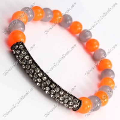 Fashion Glass beads bracelet, Stretchable fit. pave tube charm, 8mm beads