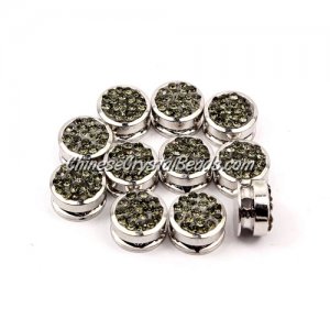 Pave button beads, gray, silver-plated copper, 10mm , Sold per pkg of 10 pcs