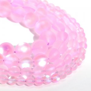 Matte pink Mystic Aura Quartz Beads 6/8/10/12mm Rainbow Holographic Bead Synthetic Moonstone 15.5inch