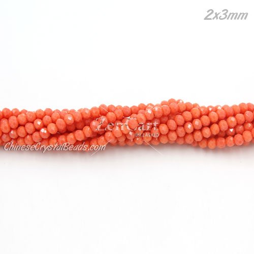 130Pcs Chinese Crystal Rondelle Beads, opaque coral, 2x3mm