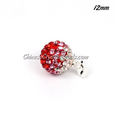 pave disco pendant, 12mm, recessive colour, red and white, sold 1 pcs