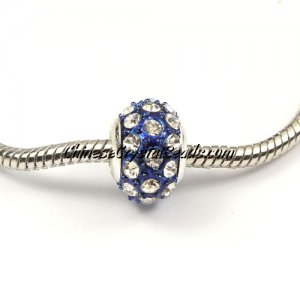 European Beads, alloy Rhinestone, sapphire, 8x14mm, sold 10 pcs