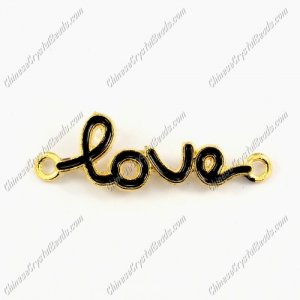 Love Links Connectors Pendants charm, 12x39mm, gold plated, black, 1pcs