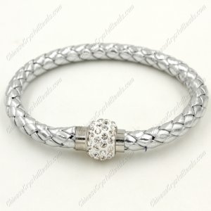 12pcs Weave leather bracelet, Magnetic Clasps, silver, wide 7mm, length about 7inch
