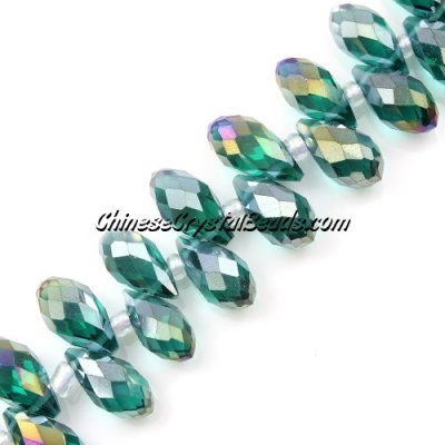 Chinese Crystal Briolette Bead Strand, Emerald AB, 6x12mm, 20 beads
