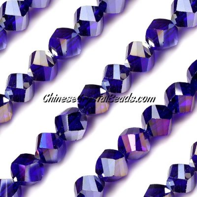 10mm Chinese Crystal Helix Bead Strand, Sapphire AB , 20 beads