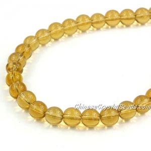 Chinese 8mm Round Glass Beads light Amber, hole 1mm, about 50pcs per strand