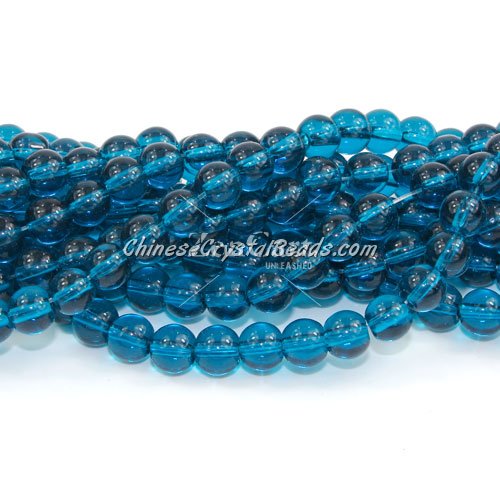 Chinese 6mm Round Glass Beads Blue zircon, hole 1mm, about 54pcs per strand