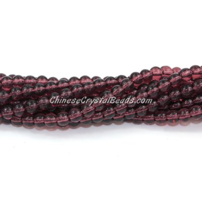 Chinese 4mm Round Glass Beads Amethyst, hole 1mm, about 80pcs per strand