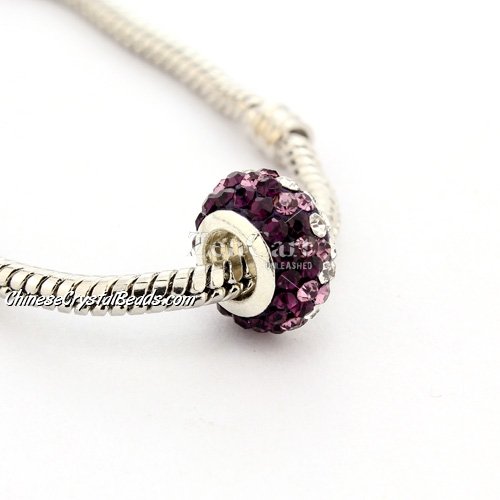 Pave European Beads, clay, violet gradual, 7x12mm, hole: 5mm, 9 pieces