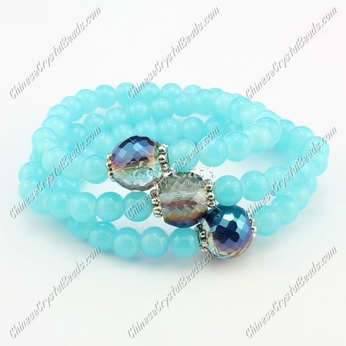 Glass Beads stretch bracelet & Necklaces, 6mm blue jade beads, 2