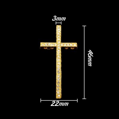 Pave cross, gold plated, 22x46mm, hole: 1.5mm, 1pcs