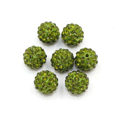 50pcs, 12mm Pave beads, hole: 1.5mm, clay disco beads, Olive green
