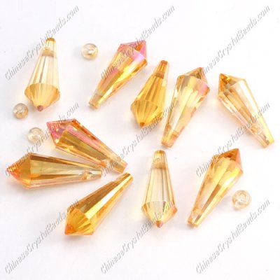 Chinese Crystal Icicle Drop Beads, 8x20mm, 1-hole, Amber light, sold per pkg of 10 pcs