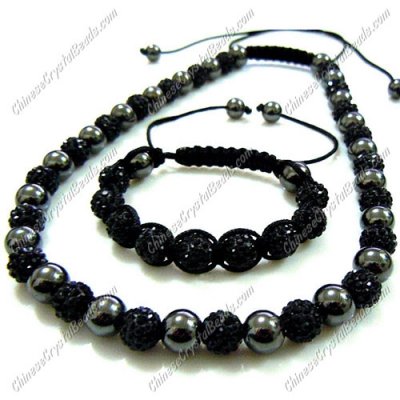 Pave set, black color, 10mm clay pave beads, Necklace, bracelet
