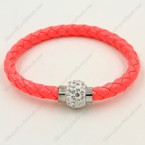 12pcs Weave leather bracelet, Magnetic Clasps, Melon Red, wide 7mm, length about 7inch