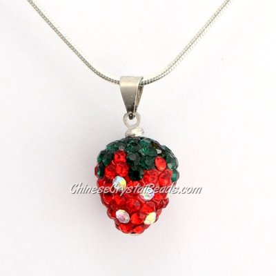 Pave Disco strawberry Pendant, Red, clay, crystal Rhinestone, 12x15mm, sold 1 pcs