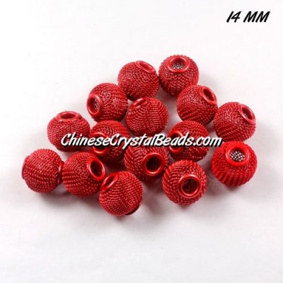 14mm red Mesh Bead, Basketball Wives, 12 pieces