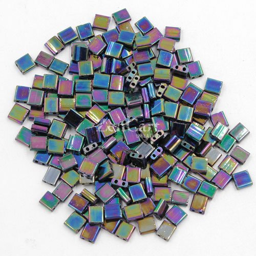 Chinese 5mm Tila Square Bead, rainbow, about 100Pcs
