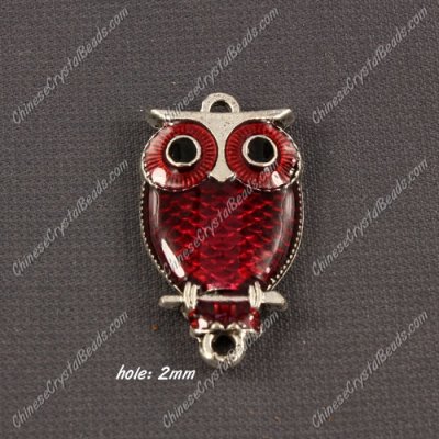 Alloy owl charms, 17x30mm,old silver plated, red, sold 1 piece