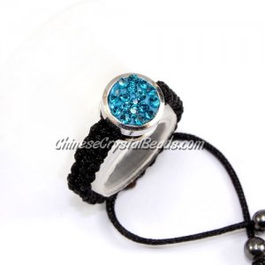 Pave ring, 10mm, button,dark aqua, Sold individually.