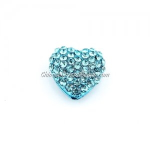 pave heart cube beads, 18mm, aqua, 1 piece