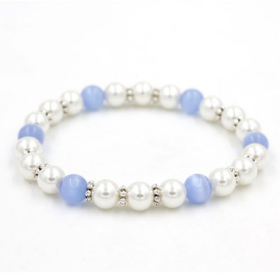 8mm cat eye beads and Plastic pearls bracelet, about 7inch