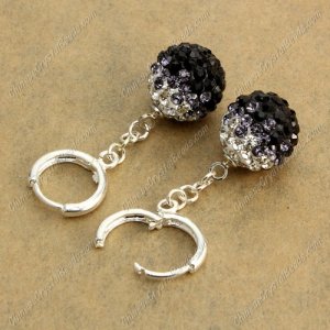High quality Pave Drop Earrings, 12mm evil eye pave beads, black gradient, sold 1 pair