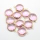 5Pcs Light Pink Round Glass crystal Connecter Bezel pendant, 20x13mm, Drops Gold Plated Two Loops